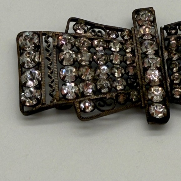 Vintage Art Deco Rhinestone Bow‎ Belt Buckle Silver Tone Pot Metal Dress Retro main image 5